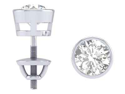 #ad Solitaire Stud Earring Bezel Set Screw Back SI1 G 0.60C Round Diamond White Gold $823.19