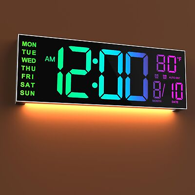 #ad 16 Large Digital Wall Clock Remote Control Dual Alarm Big LED Display 8 RGB $71.67