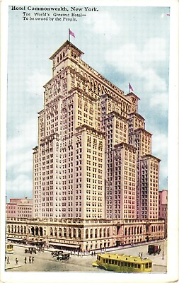 #ad View Of Bus Cars And People Along The Hotel Commonwealth New York Postcard $2.75