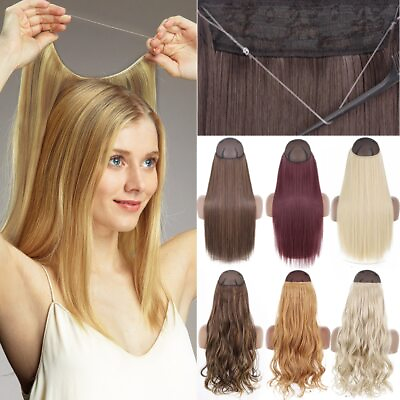 #ad Synthetic No Clip Invisible Hair Extensions Straight One Piece False Hairpiece $15.70