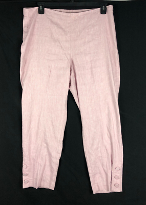 #ad J Jill Linen Stretch Crop Pants Size Large Pink Side Zip Button detail Capri $18.99