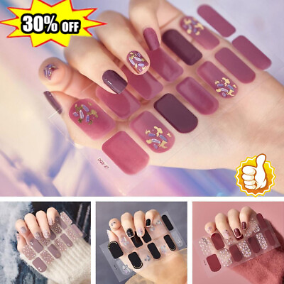 #ad Gel Nail Stickers Full Nail Wraps Semi Cured Gel Nail Strips Polish Glitter $1.13