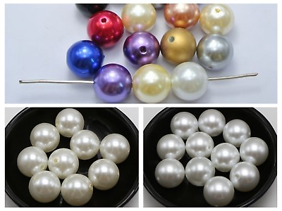 #ad 20 Pcs 18mm Plastic Faux Pearl Round Chunky Beads Imitation Pearl AU $3.86