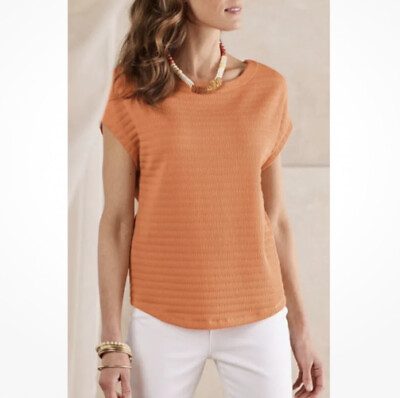 #ad Soft Surroundings Eliza Puckered Short Sleeve Top Nectarine Orange Size 2x New $20.00