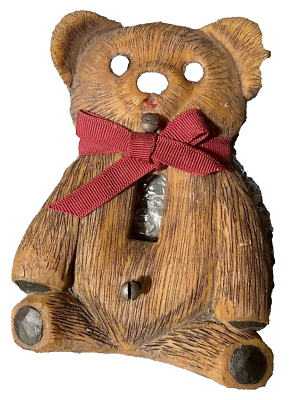 #ad Brown Bear Cub Single Toggle Light Switch Wall plat cover Cabin Carved wood $10.95