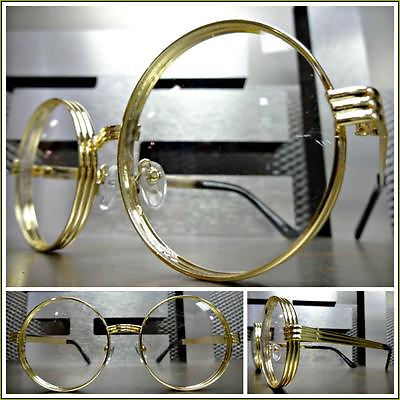 #ad Men#x27;s or Women VINTAGE RETRO Style Clear Lens EYE GLASSES Round Gold Metal Frame $13.94