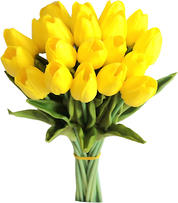 #ad 20Pcs Yellow Artificial Tulip Silk Fake Flowers 13.5quot; for Mother#x27;S Day Easter Va $51.99