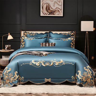#ad 1000 TC Cotton Luxury Embroidery Bedding Set Pillowcase DuvetCover Sets KingSize $238.92