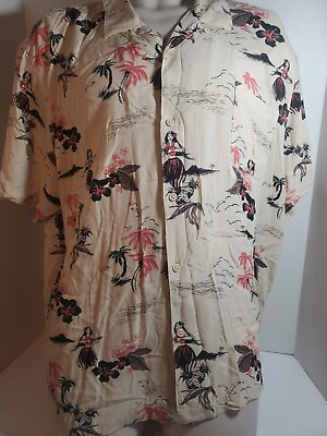 #ad 28 Palms Hula Girl Hawaiian Shirt Beige Tropical Vacation Size 2XL $12.00