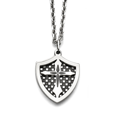 #ad Chisel Stainless Steel IP Black Plated Moveable Shield Pendant Necklace 22quot; $37.99