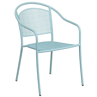 #ad Flash Furniture Sky Blue Indoor Outdoor Steel Patio Arm Chair with Round Back $186.91