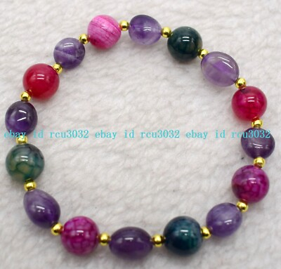 #ad Natural Multicolor Dragon Patter Agateamp; Irregular Purple Amethyst Bracelet 7.5#x27;#x27; $3.99