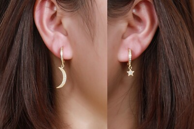 #ad Star and Moon Earrings Gold Star Earrings Sterling Silver Star and Moon Hoops $14.99