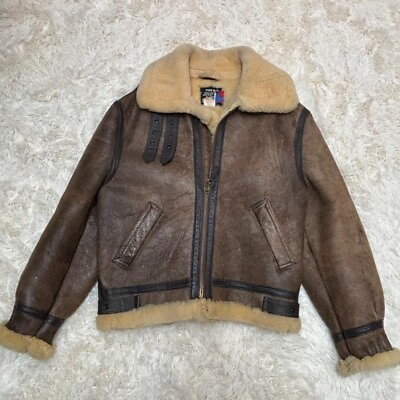 #ad Schott Type B 3 Flight Jacket USA Sheepskin Size 42 Brown Mouton Leather F S $439.19