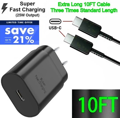 #ad 25w Super Fast Charger Type USB C10FT Cable For Samsung Galaxy S23 S22 S21 S20 $8.94
