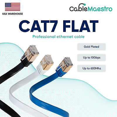 #ad CAT7 Ethernet Cable Patch FLAT LAN Gold Plated U FTP Shielded RJ45 6 100FT Lot $6.85