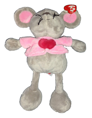 #ad Ty Classic Mouse Plush Pitter Hearts Toy Stuffed Animal Gray Pink 2005 11quot; $17.50