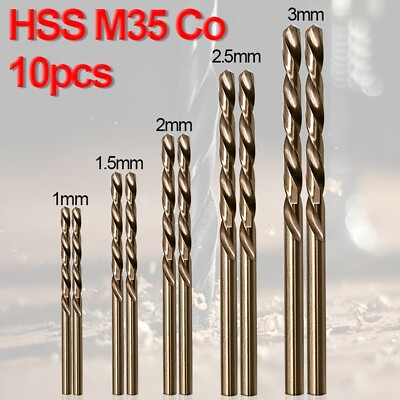 #ad 10pcs HSS M35 Cobalt Drill Bit 1mm 1.5mm 2mm 2.5mm 3mm For Stainless Steel $6.87