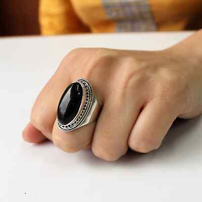 #ad Black onyx ring Sterling silver large gemstone ring statement ring $12.79