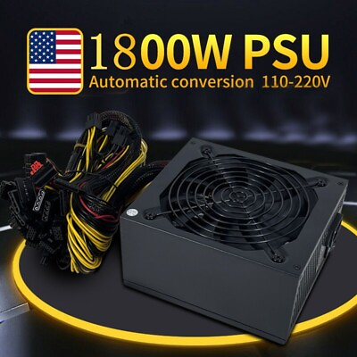 ATX Gaming Power Supply 1800W PSU 8 Graphics for GPU Ming BTC ETH Miner $79.99