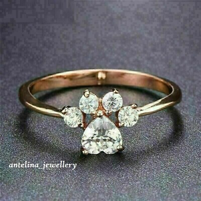 #ad Dog Paw Shape Engagement Ring 2Ct Heart Moissanite Diamond 14K Rose Gold Plated $136.25