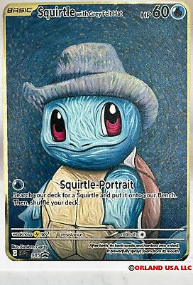 #ad Pokemon Squirtle With Grey Felt Hat Van Gogh Gold Card $9.50