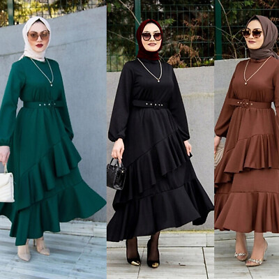 #ad Abaya Ruffles Layered Dubai Elegant Women Long Dress Muslim Kaftan Islamic Gown C $45.92