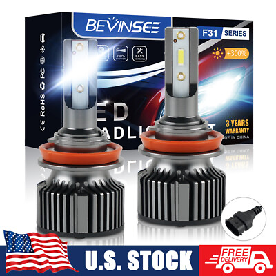 #ad BEVINSEE 2x H8 H9 H11 LED Headlight Conversion Bulbs High Low Beam Fog Light Kit $9.99