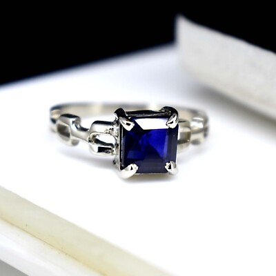 #ad 7X6 MM Royal Blue Sapphire Solid 925 Sterling Silver Engagement Ring US 6.5 $35.99