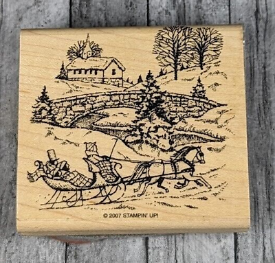#ad Stampin#x27; Up Horse Sleigh Winter Scene 2007 Bridge Rubber Stamp Wood #A38 $18.99