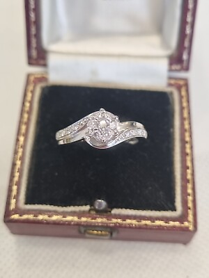 #ad 9ct 375 White Gold Diamond Cluster Ring Size quot; L amp; 1 2quot; 1 4ct GBP 195.00