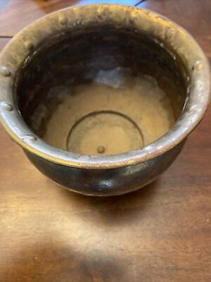 #ad Solid Brass Plant Pot Hammered Brass Planter. 4 12 Inches. Needs Cleaning $20.00