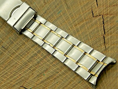 #ad Vintage Watch Band 2 Tone Stainless Locking Deployment Clasp 18mm Long Pre Owned $34.20