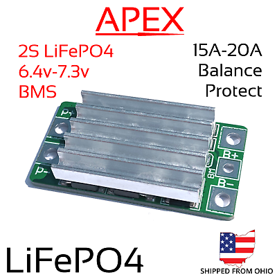 #ad 2S LiFePO4 LFP 15A 6.4v 7.3v BMS Battery Balance Protection 6.6v Lithium $16.99