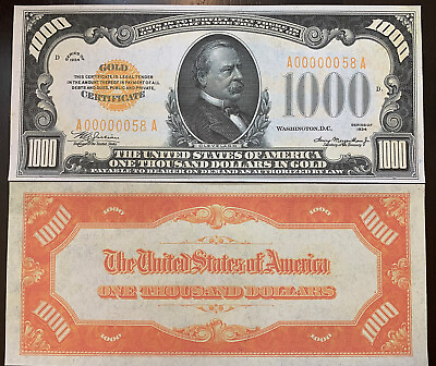 #ad Reproduction 1934 $1000 Bill Gold Certificate Copy USA Currency Cleveland $3.99