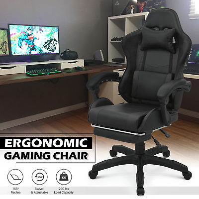 LUMBAR SUPPORTFOOTREST Reclinable Gaming Chair Ergonomic Computer Swivel Seat $90.99