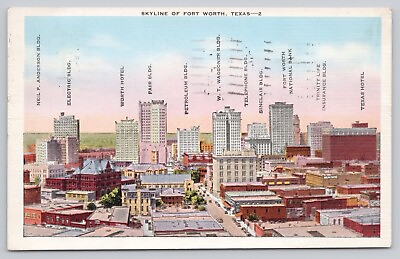 #ad Skyline Of Fort Worth Birds Eye View Texas TX Vintage Linen Postcard $5.48