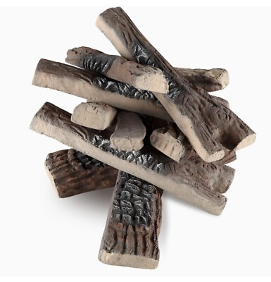 #ad 10 Pcs Gas Fireplace Log Set Ceramic Wood Fake Log for Firebowl Fire Pits $39.99