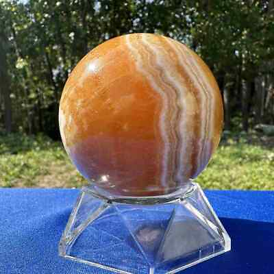#ad 405g natural yellow Calcite sphere quartz crystal polished ball healing $70.00
