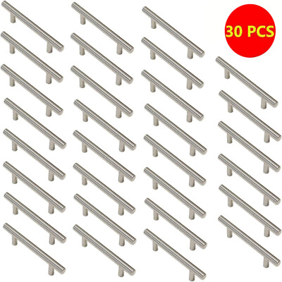 #ad #ad 30Pc Brushed Nickel Kitchen Cabinet Handles Stainless Steel Drawer T Bar Pulls $17.66
