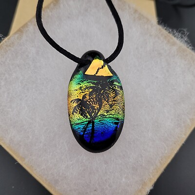 #ad Dichroic Art Glass Palm Tree Necklace Pendant Artist Signed Hand Made 1.75quot; $39.97