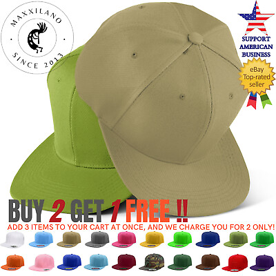 #ad Men Snapback Hat Classic Trucker Style Flat Brim Baseball Cap Solid Plain Hats $8.45