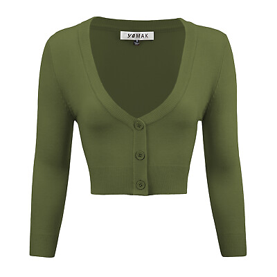 #ad YEMAK Women#x27;s Cropped Bolero 3 4 Sleeve Button Down Cardigan Sweater CO129 S XL $18.57