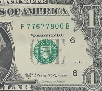 #ad Three Pairs Fancy Serial Number One Dollar Bill F77677800B FW Print 7s 0s $7.99