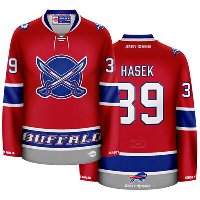 #ad Buffalo Sabres x Buffalo Bills 2000 Throwback Dominic Hasek Mashup Hockey Jersey $134.95