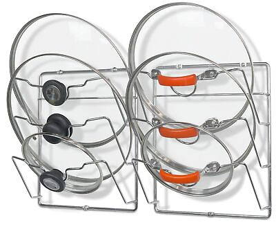 #ad 2 Pa Cabinet Door Wall Mount Pot Lid Organizer Rack Chrome s totally for 6 lids $28.20