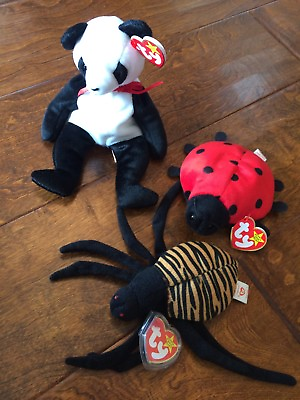 #ad TY Beanie Babies 1993 1996 Spinner Lucky Fortune spider ladybug bear * $6.24