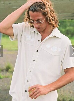 #ad Dandy Del Mar The Brisa Linen Antique White Short Sleeve Button Up Shirt Mens XL $75.00