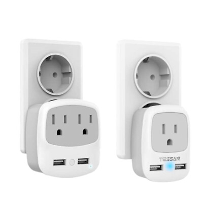 Power Plug with 2 USB Charger for US Travel to Europe France Norway Poland Italy $13.99