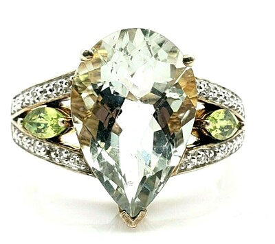 #ad Oxidized Two Tone Sterling 925 Pear Green Amethyst Peridot Split Cocktail Ring $64.00